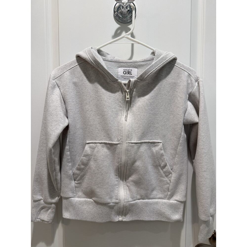 Athleta Girl Full Zip White Sweatshirt Hoodie With Pockets Size Medium 8-10